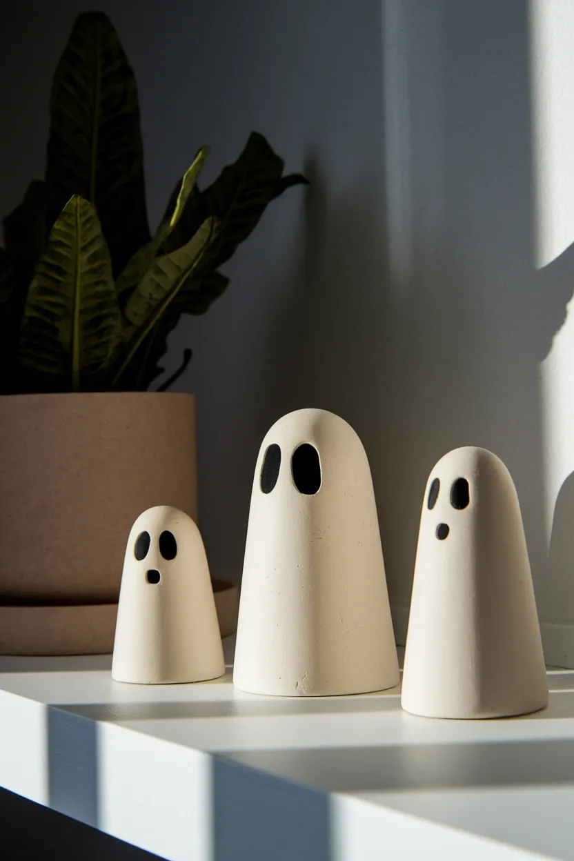 41 Halloween Crafts for Adults 6 Air Dry Clay Ghosts 1