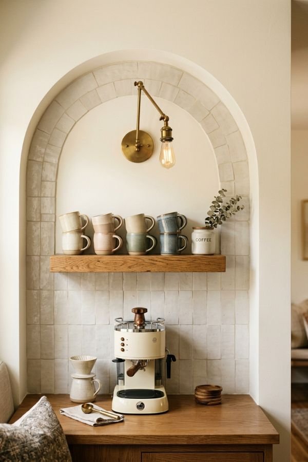 25 Genius DIY Coffee Bar Ideas for Your Home 19 Arched Backsplash Coffee Nook