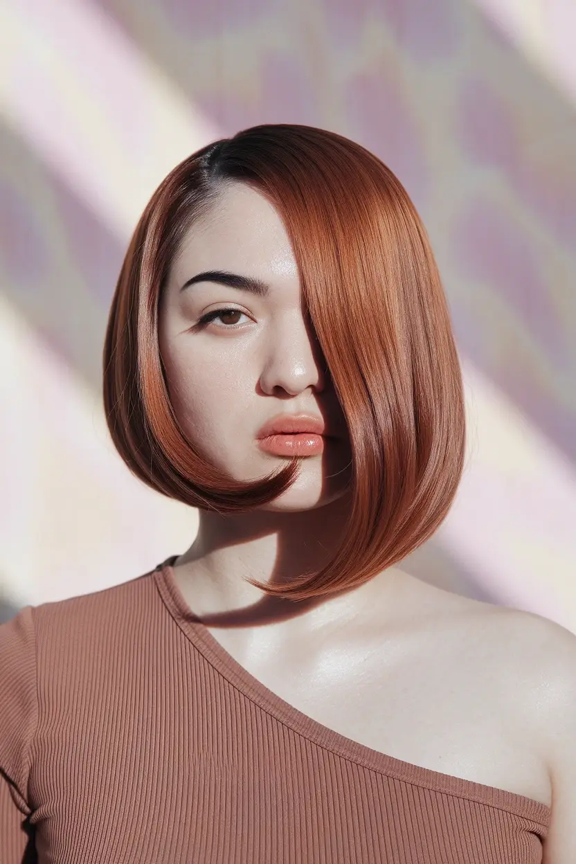 26 Flattering Haircuts for Women With Chubby Round Faces 6 Asymmetrical Bob Cut