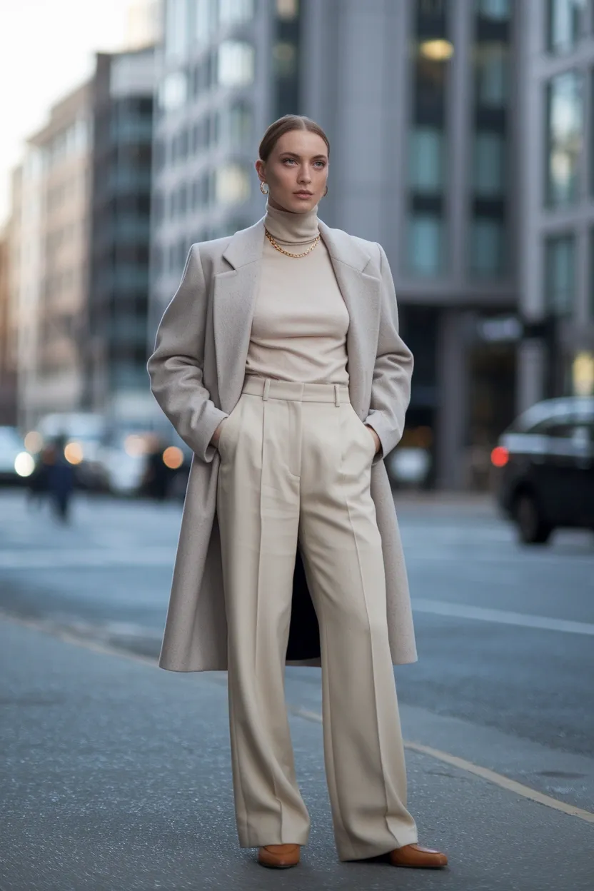 25 Fall Outfits 2026 for a Chic and Cozy Autumn Look 10 Beige Cashmere Set