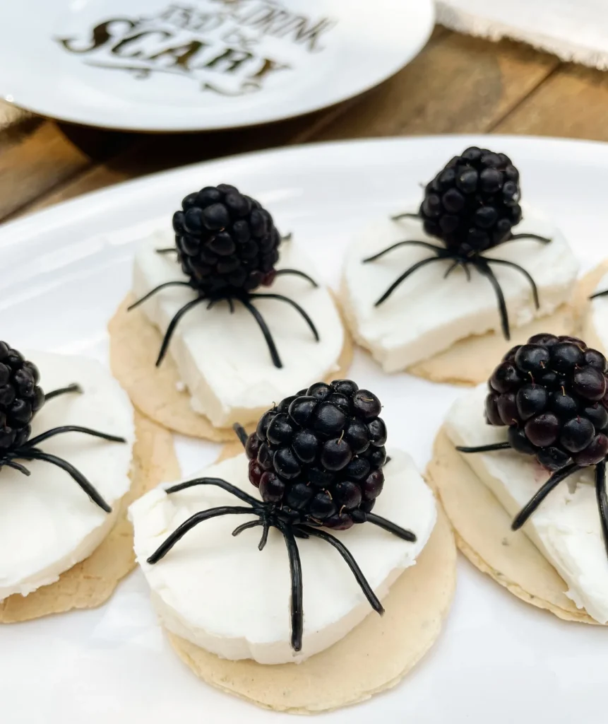 45 Halloween Potluck Recipes Everyone Will Want to Try 6 Blackberry Spider Goat Cheese Crackers