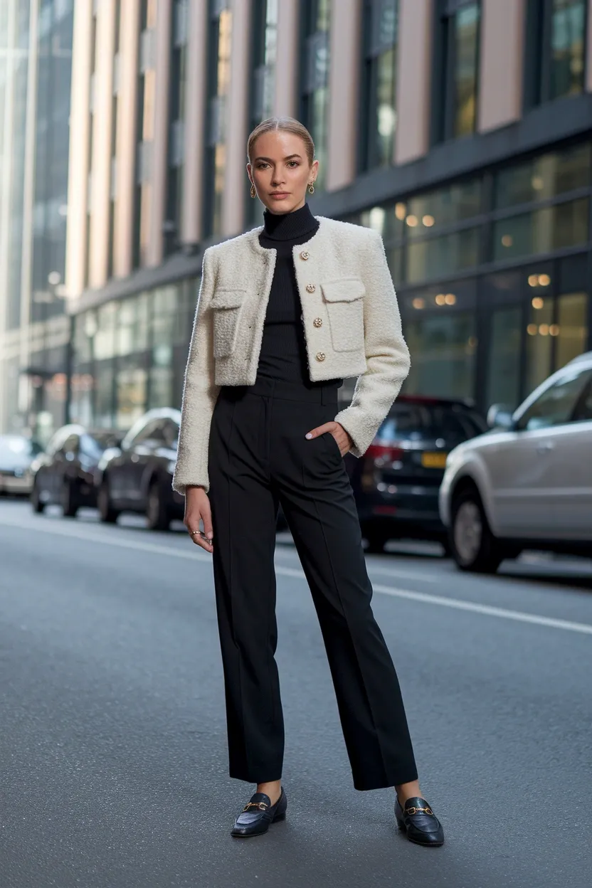 29 Stylish Fall Outfit Ideas for 2026 21 Boucle Texture Layering