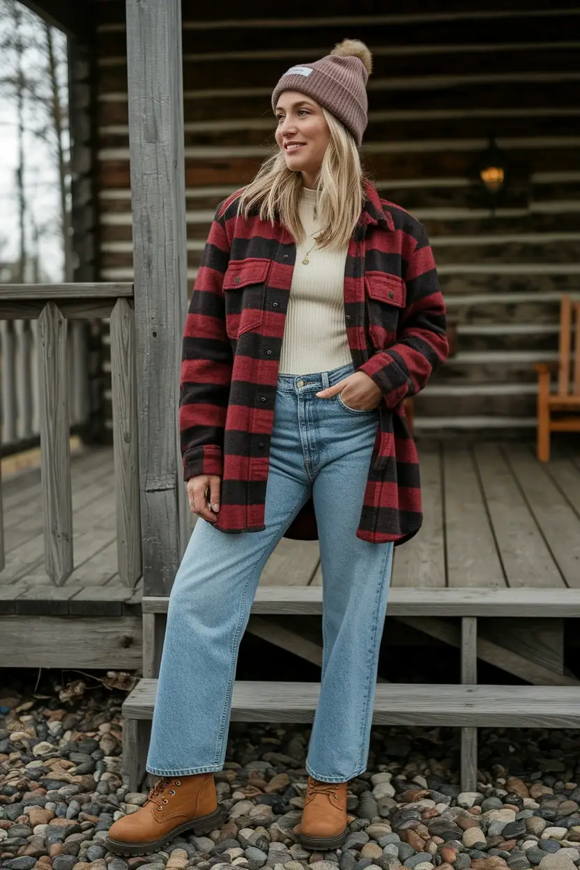 25 Pumpkin Patch Outfit Ideas 6 Cabin Core Flannel Look