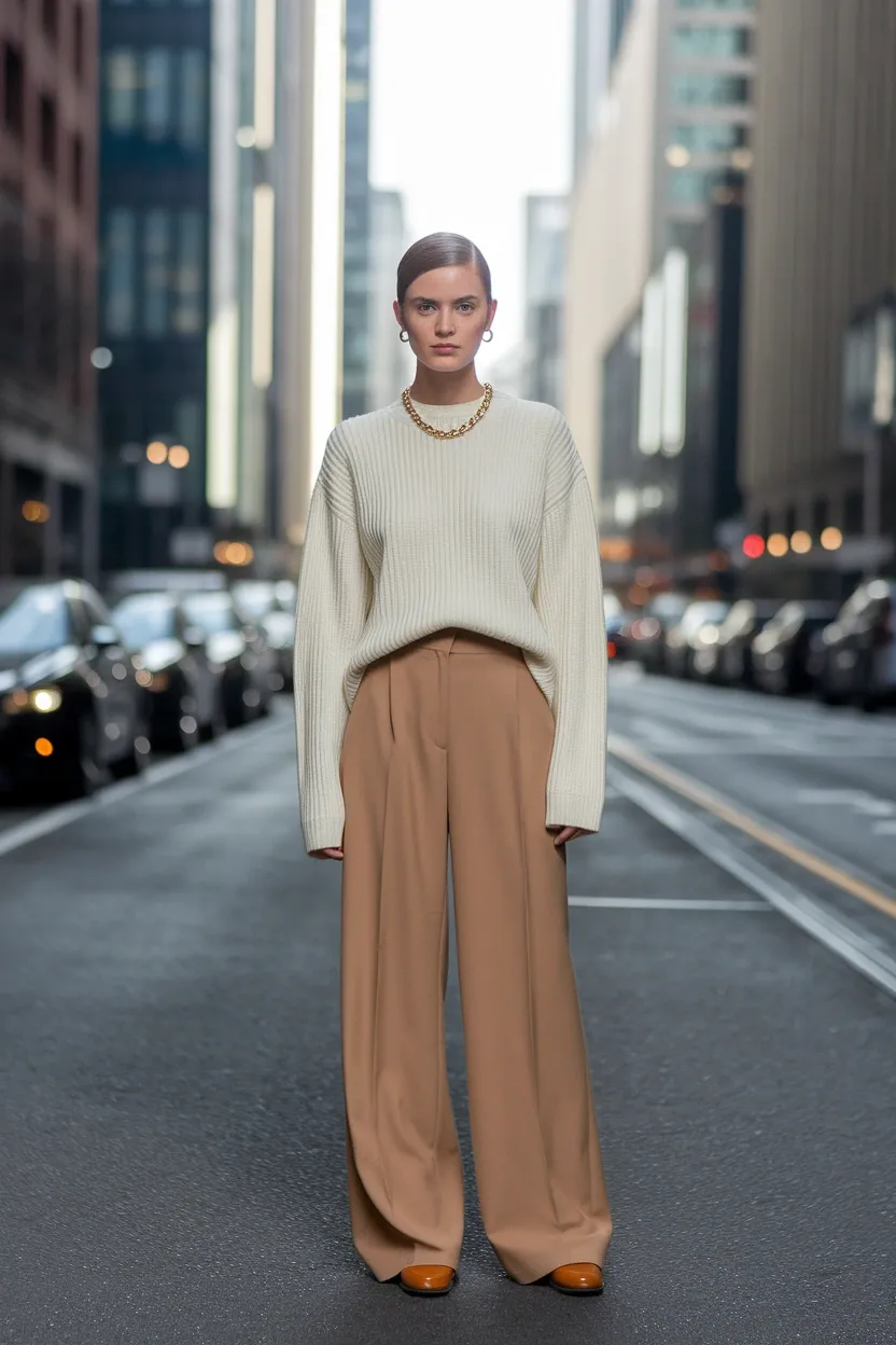 27 Stylish and Trendy Fall Outfit Ideas for 2026 3 Camel Wide Leg Trousers