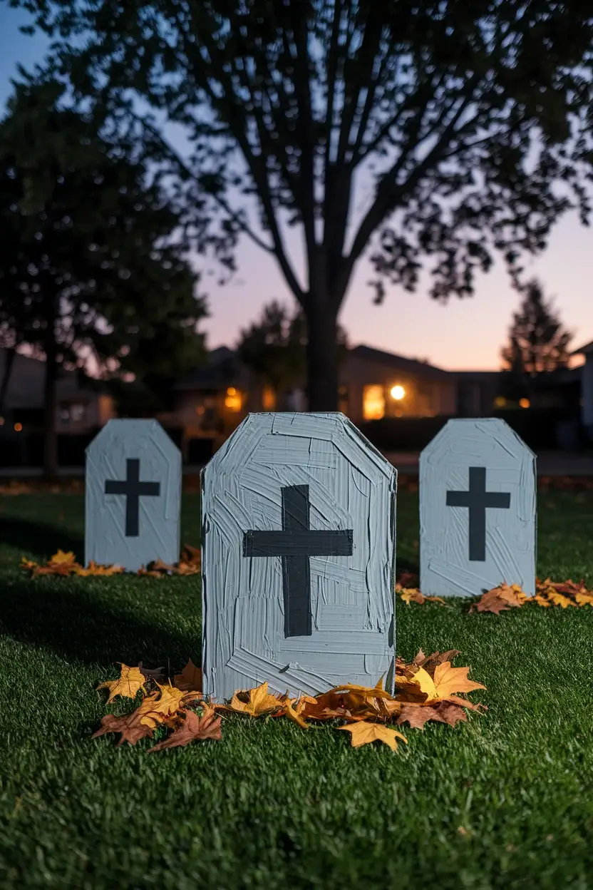 27 DIY Halloween Decorations You Can Make With Things You Already Own 9 Cardboard Tombstone Cutouts 1