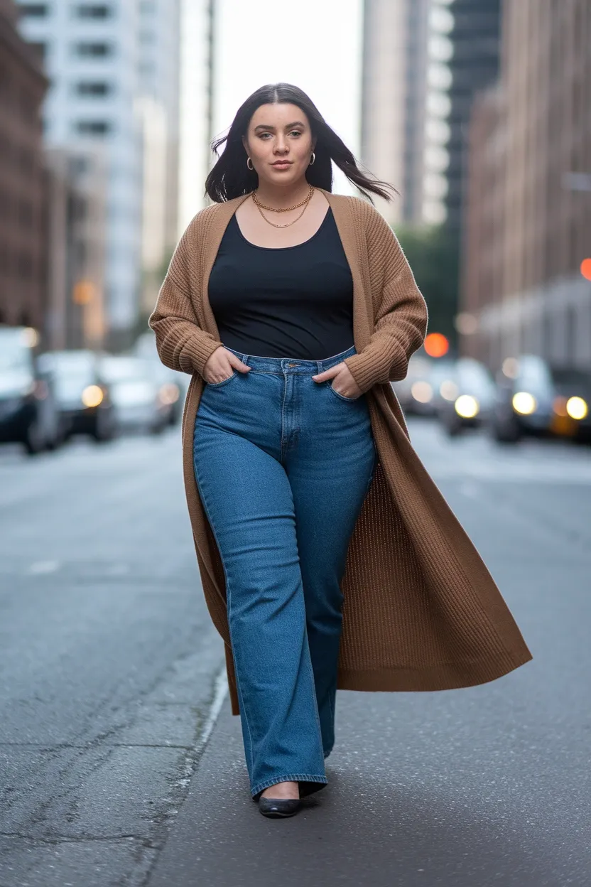 27 Flattering Outfit Ideas for Chubby Girls 24 Cardigan Over Fitted Basics