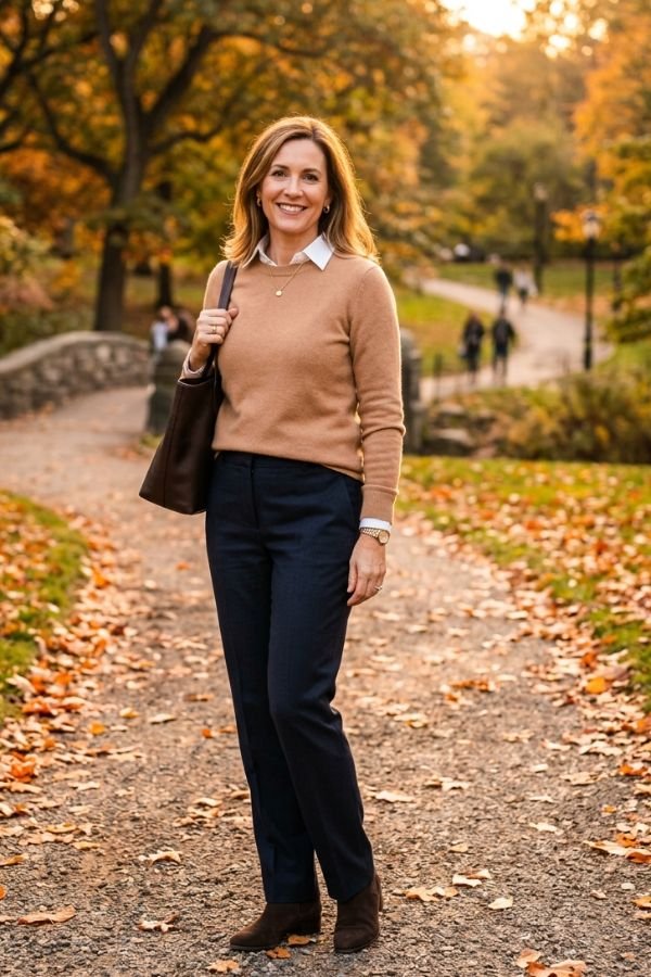 25 Stylish Outfits for Women Over 40 5 Cashmere Sweater Layer
