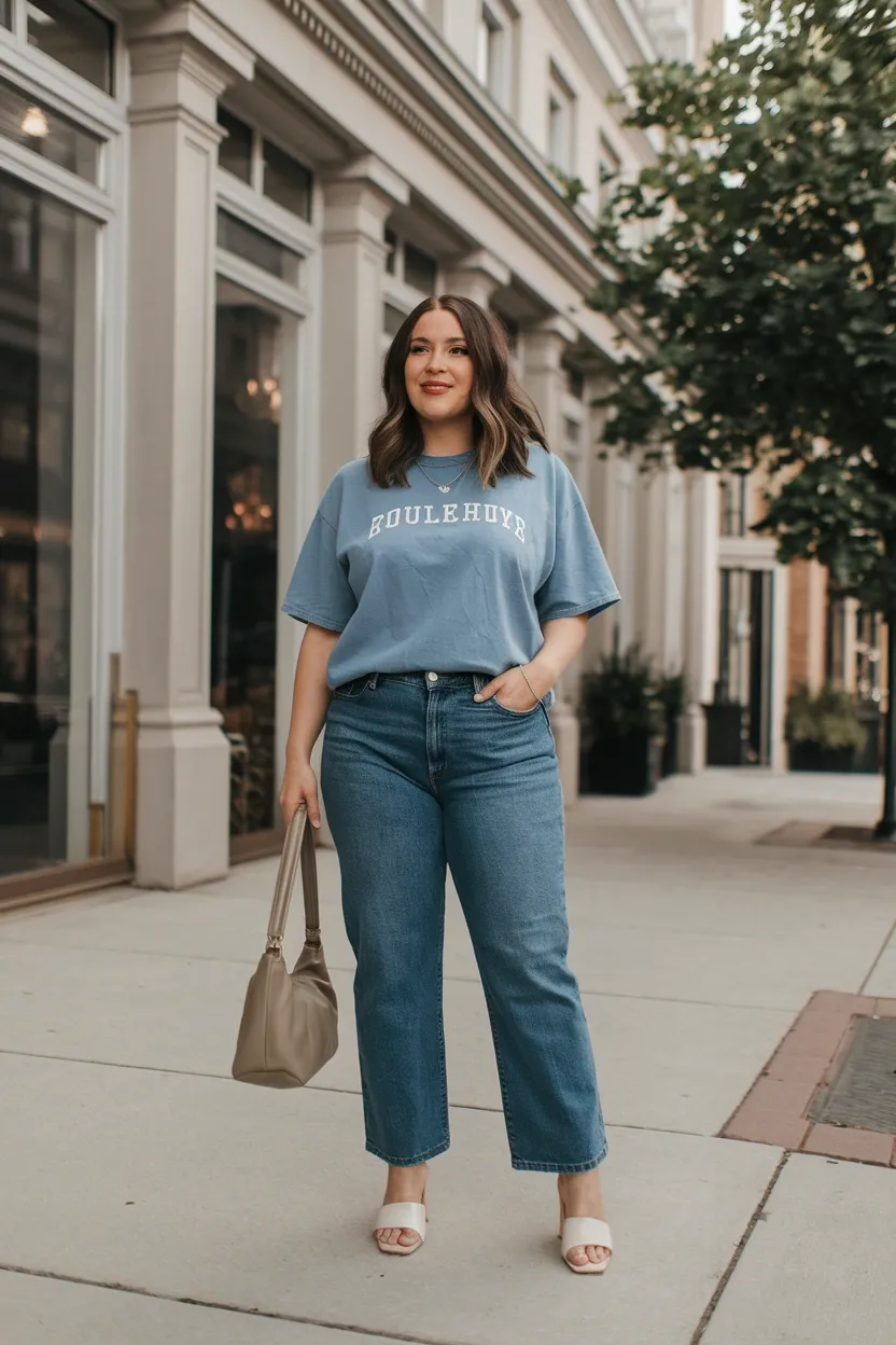 27 Flattering Outfit Ideas for Chubby Girls 18 Casual Weekend Denim Tee