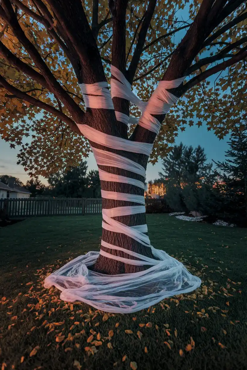 30 DIY Halloween Crafts That Pack More Punch Than Dracula’s Espresso 8 Cheesecloth Tree Wrap