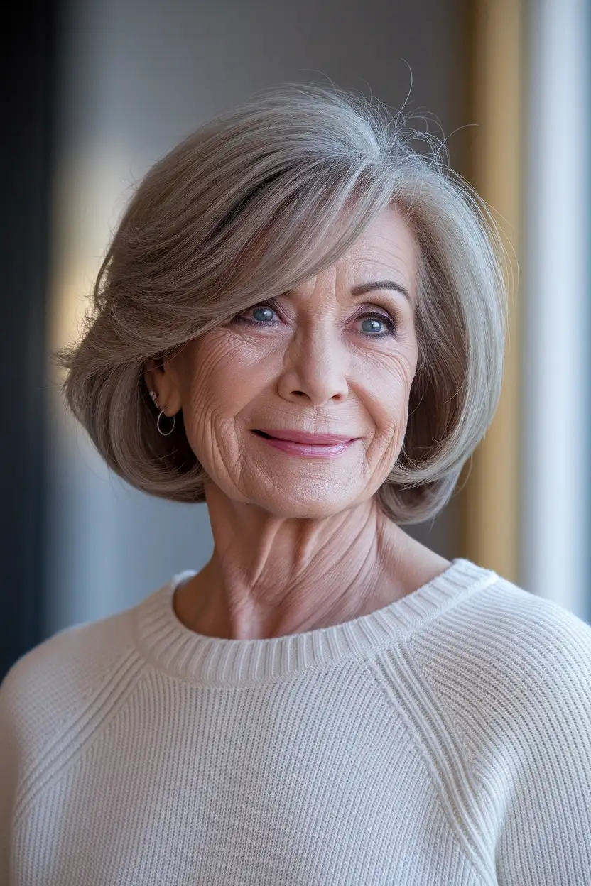50 Gorgeous Hairstyles for Women Over 60 27 Chin Length Layered Bob