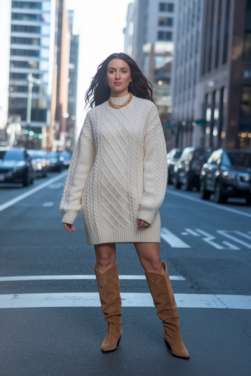 25 Fall Outfits 2026 for a Chic and Cozy Autumn Look 7 Chunky Cable Knit Dress