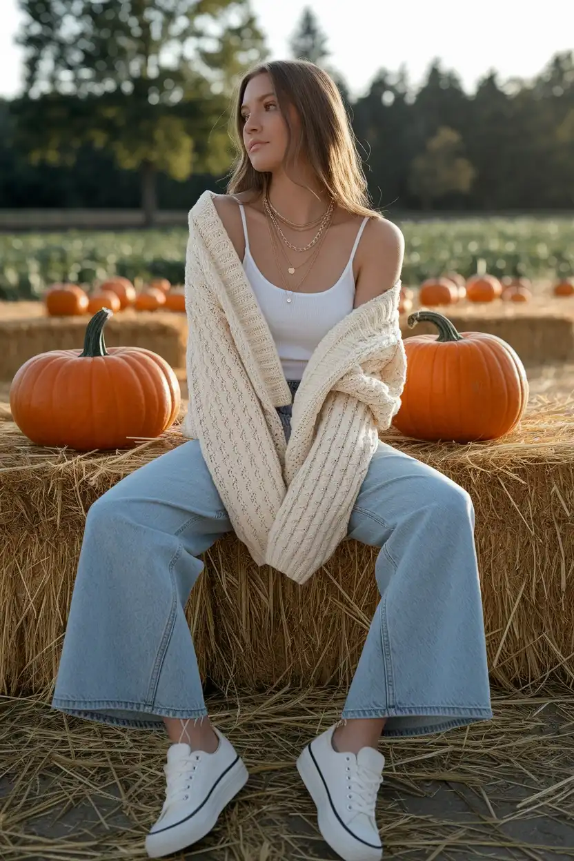 27 Fall Pumpkin Patch Outfit Ideas 5 Chunky Knit Cardigan Set
