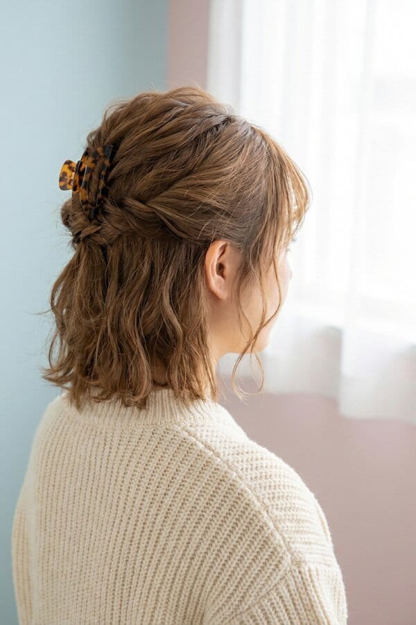 25 Trendy Shoulder Length Hairstyles to Try 17 Claw Clip Updo