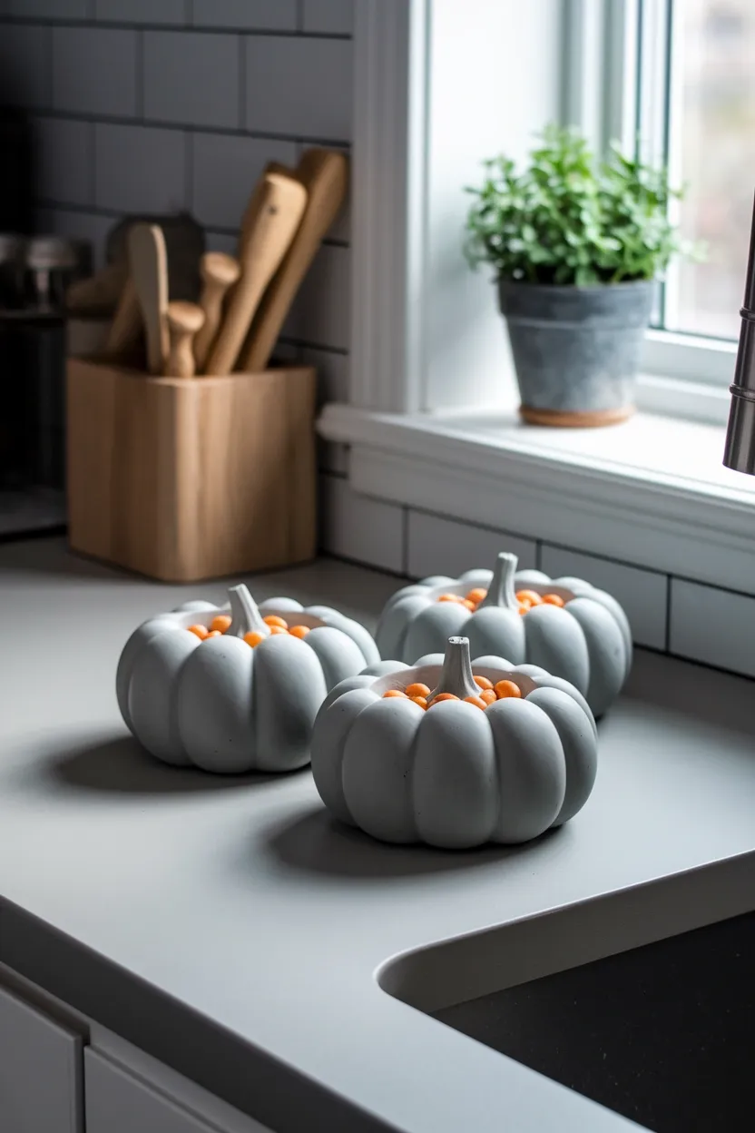 41 Halloween Crafts for Adults 22 Concrete Pumpkin Bowls