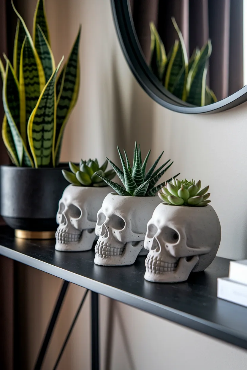 41 Halloween Crafts for Adults 2 Concrete Skull Planters