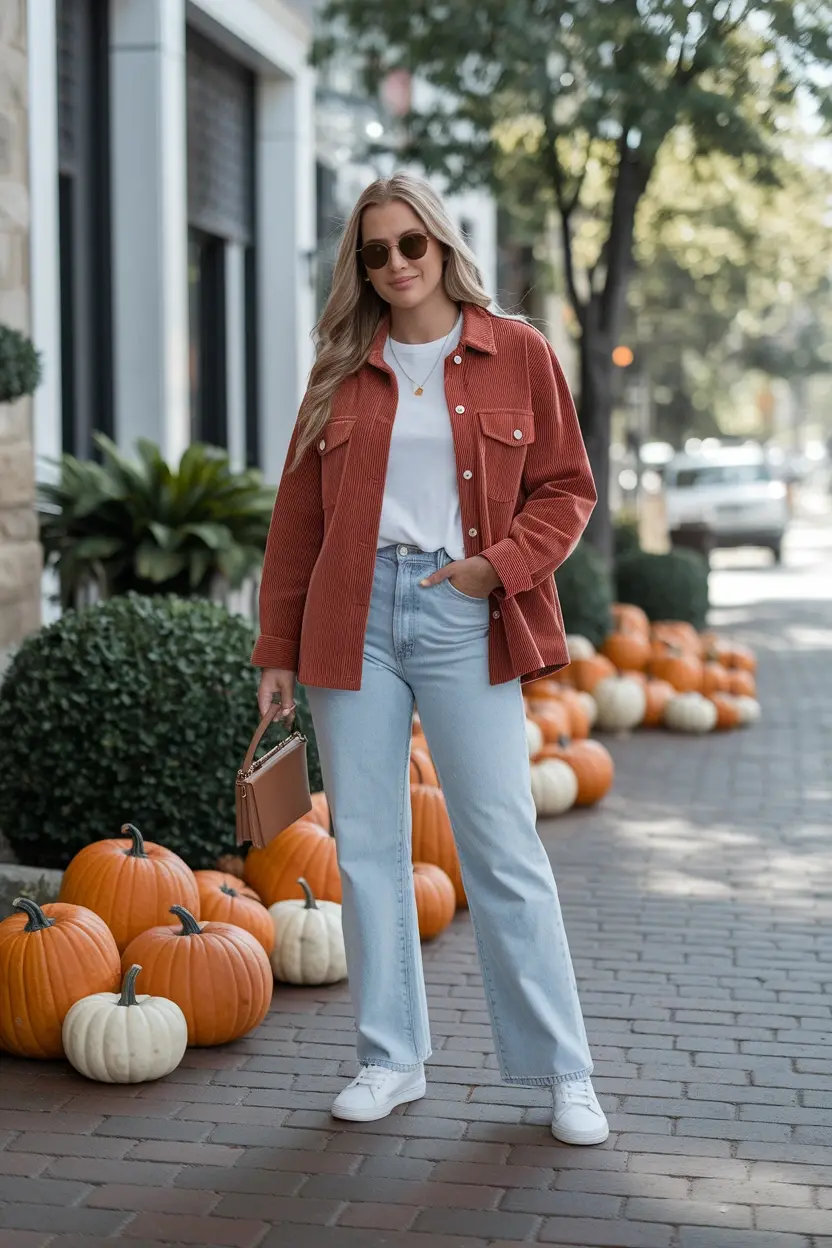 27 Fall Pumpkin Patch Outfit Ideas 4 Corduroy Jacket And Jeans