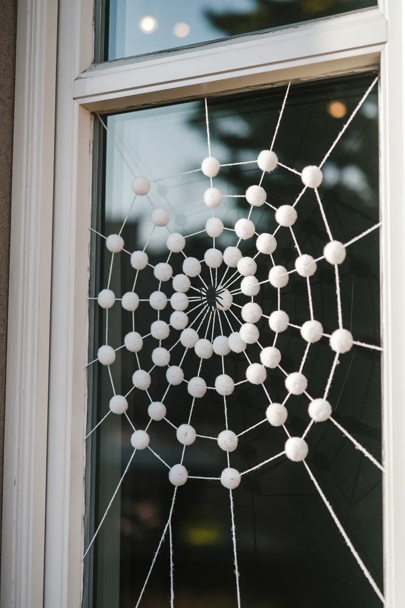 27 DIY Halloween Decorations You Can Make With Things You Already Own 13 Cotton Ball Spiderweb