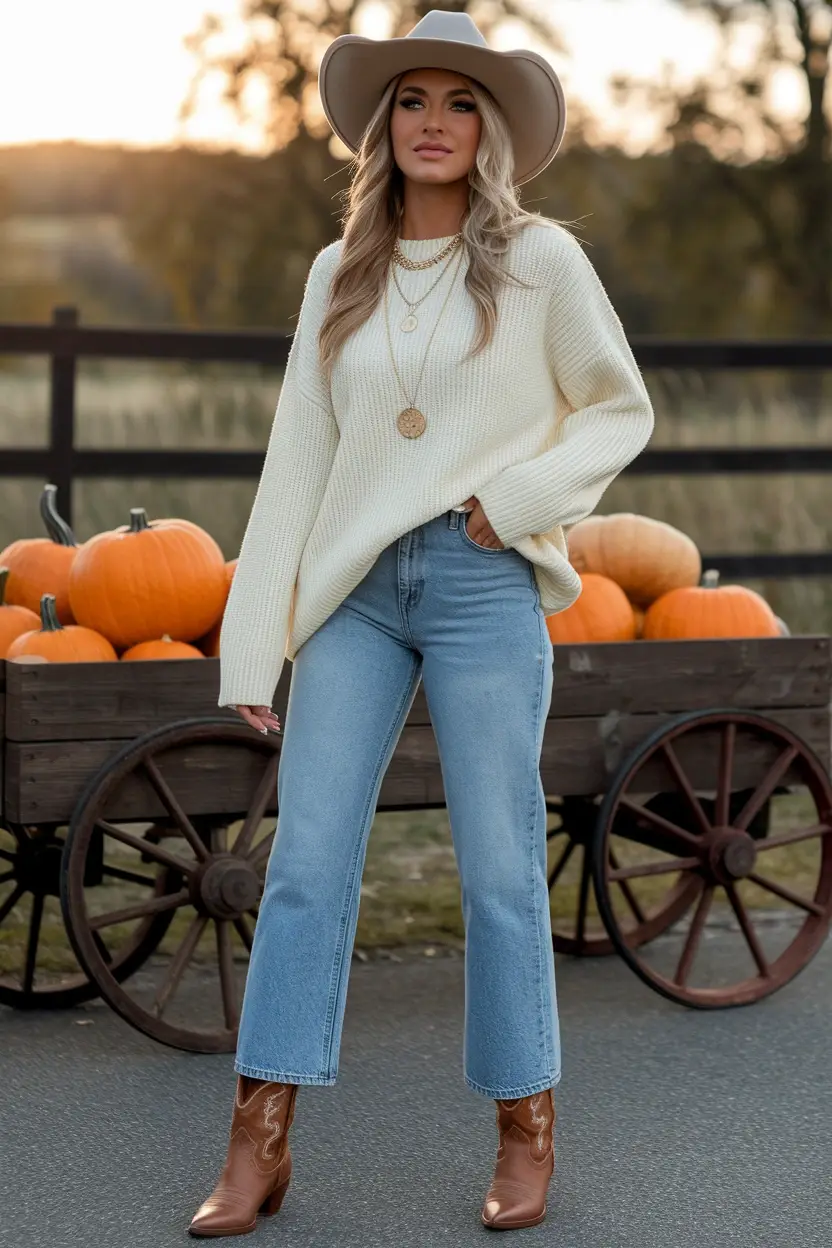 27 Fall Pumpkin Patch Outfit Ideas 14 Cowboy Boots And Denim