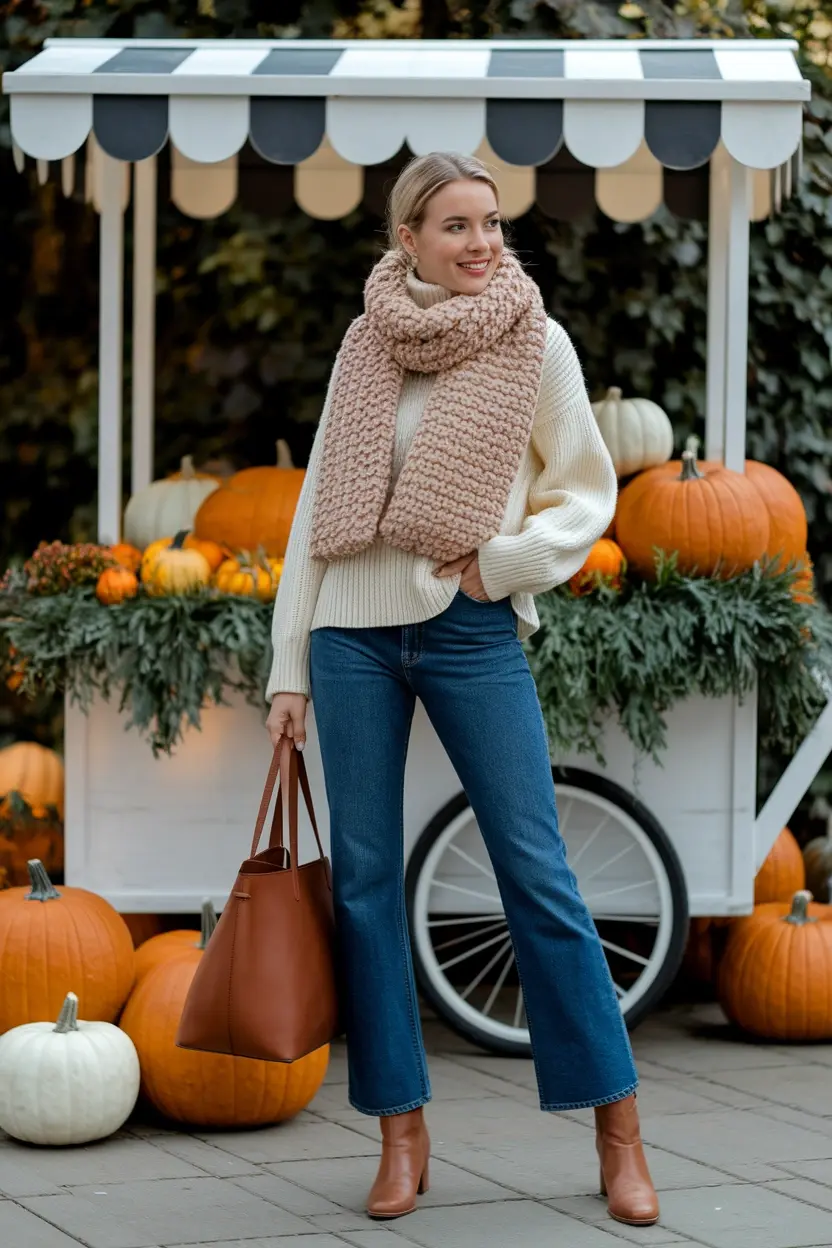 27 Fall Pumpkin Patch Outfit Ideas 19 Cozy Scarf Layered Look