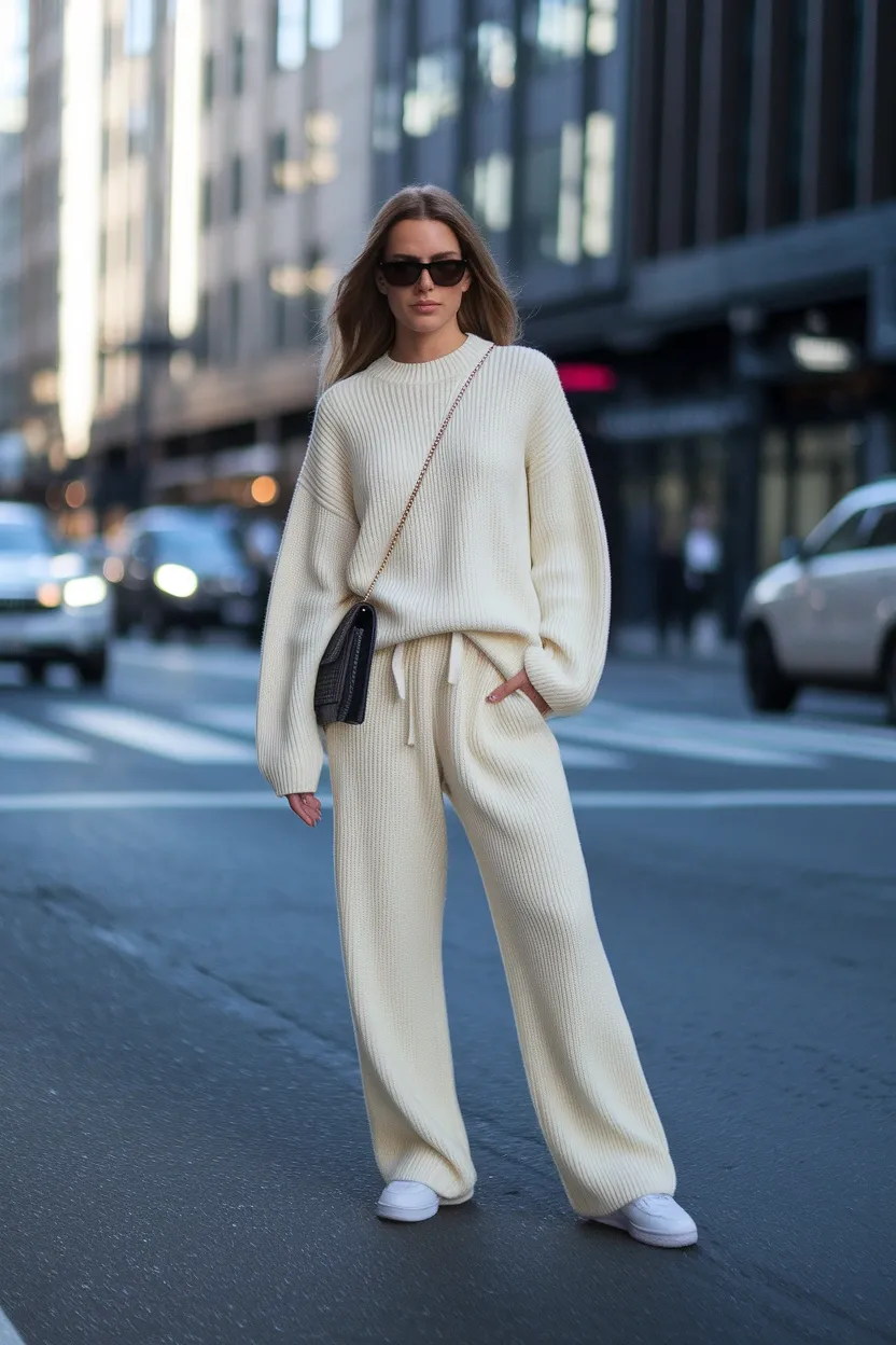 25 Fall Outfits 2026 for a Chic and Cozy Autumn Look 20 Cozy Wide Leg Sweatpant