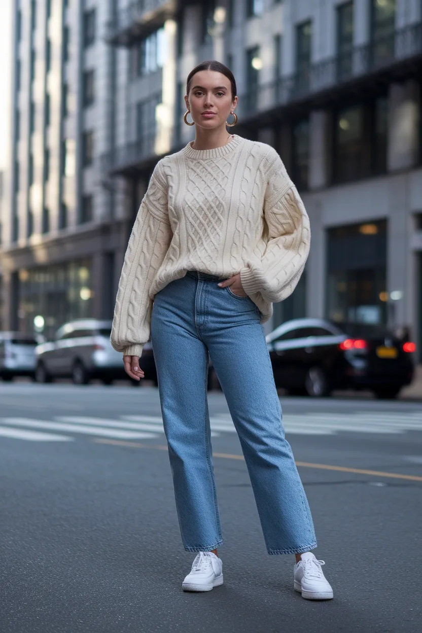 27 Stylish and Trendy Fall Outfit Ideas for 2026 8 Cream Cable Knit Look