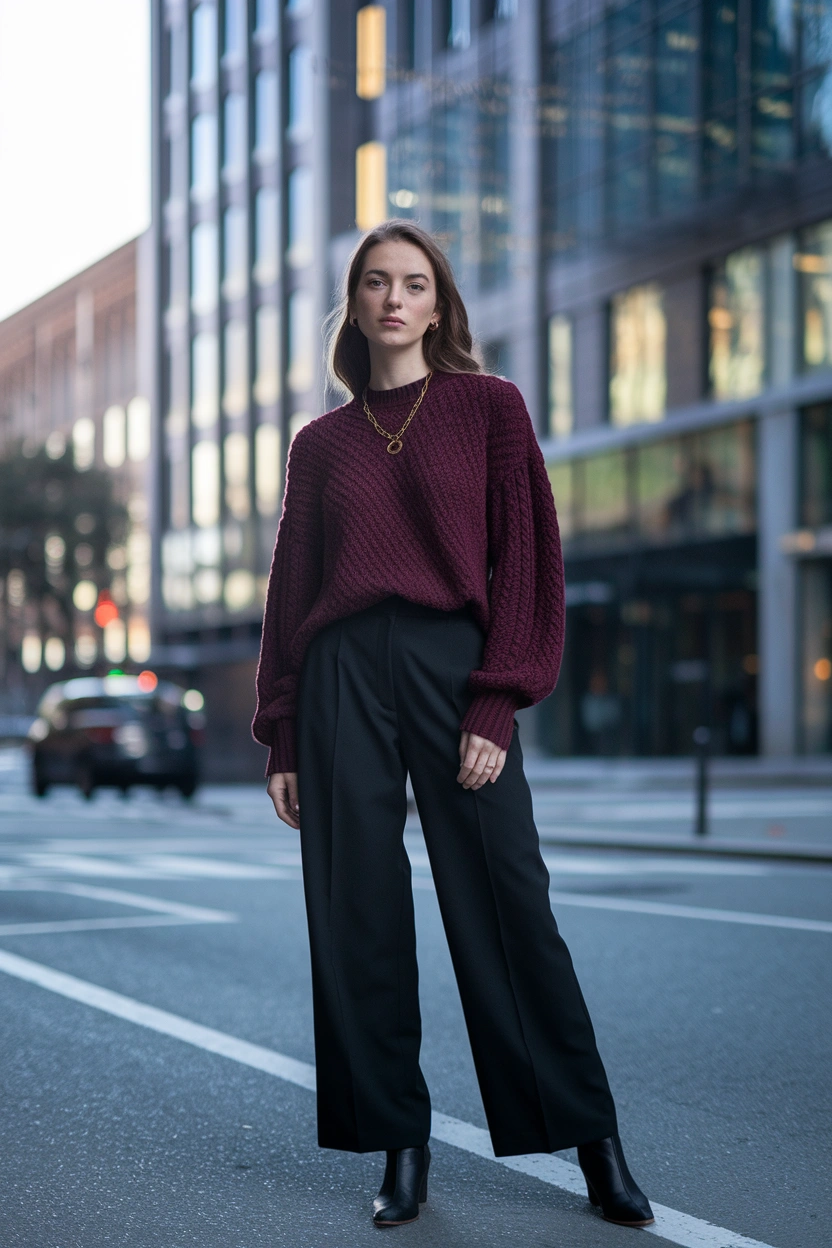 25 Fall Outfits 2026 for a Chic and Cozy Autumn Look 2 Dark Cherry Burgundy Set