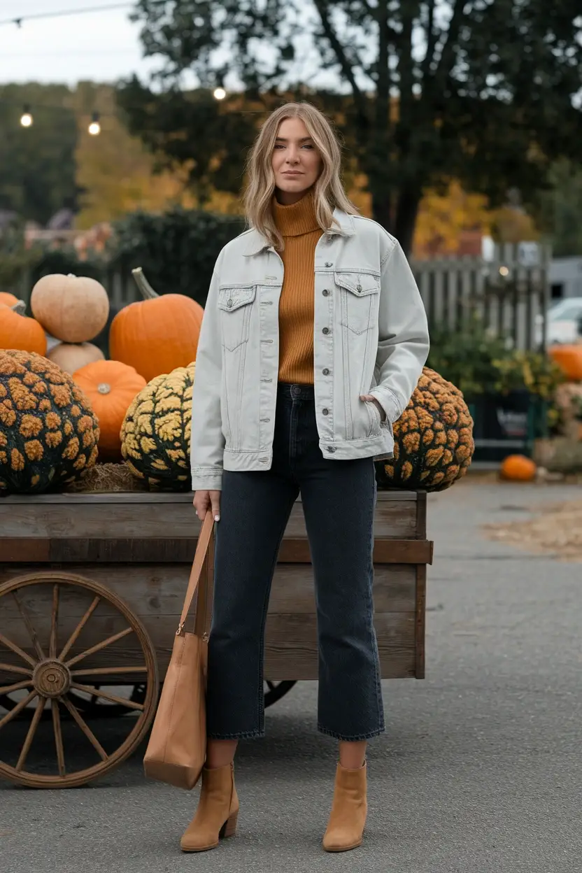 27 Fall Pumpkin Patch Outfit Ideas 6 Denim Jacket Layered Outfit
