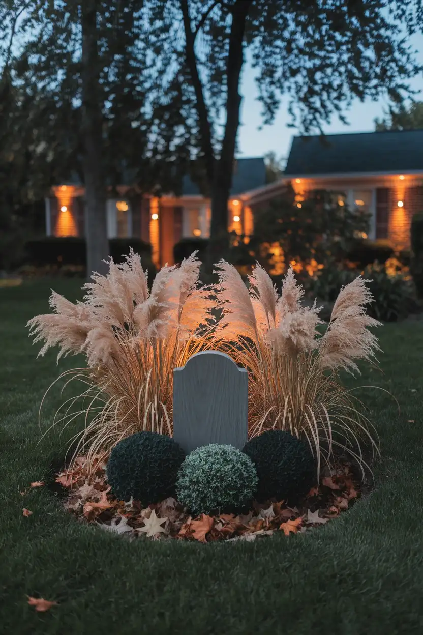 41 Halloween Crafts for Adults 37 Dried Pampas Grave Marker