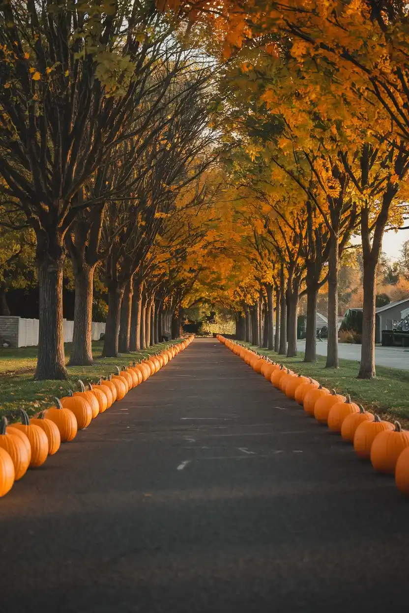 27 Outdoor Halloween Decor Trends to Try in 2026 24 Driveway Pumpkin Lining