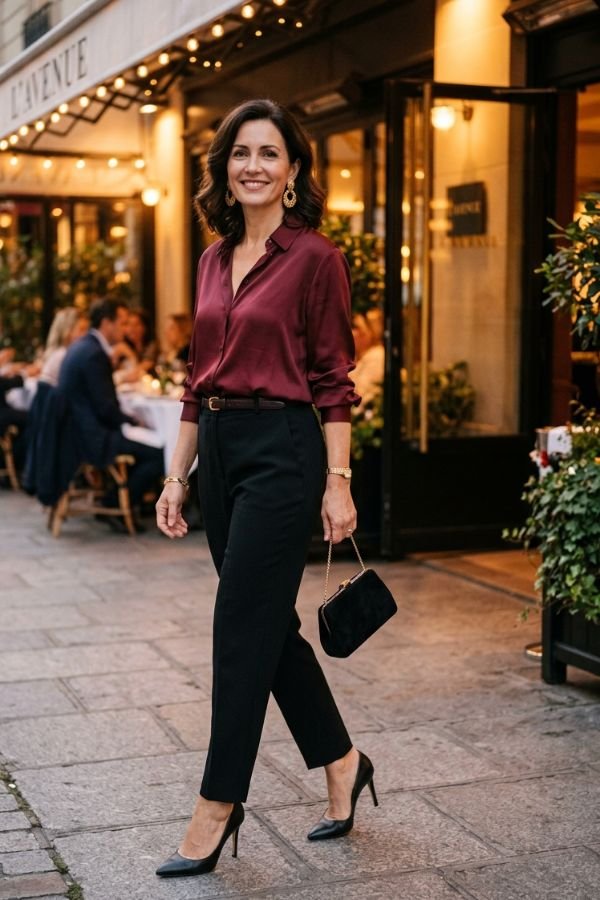 25 Stylish Outfits for Women Over 40 16 Evening Silk Blouse