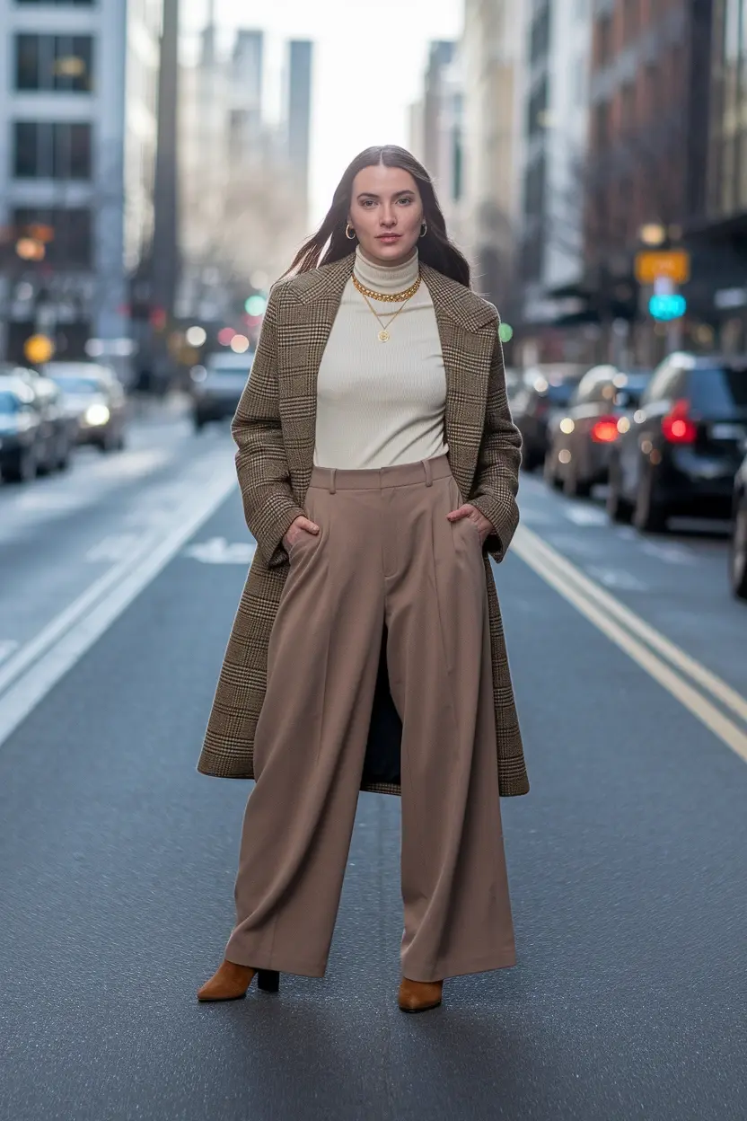 25 Fall Outfits 2026 for a Chic and Cozy Autumn Look 11 Flannel Lined Trouser Look