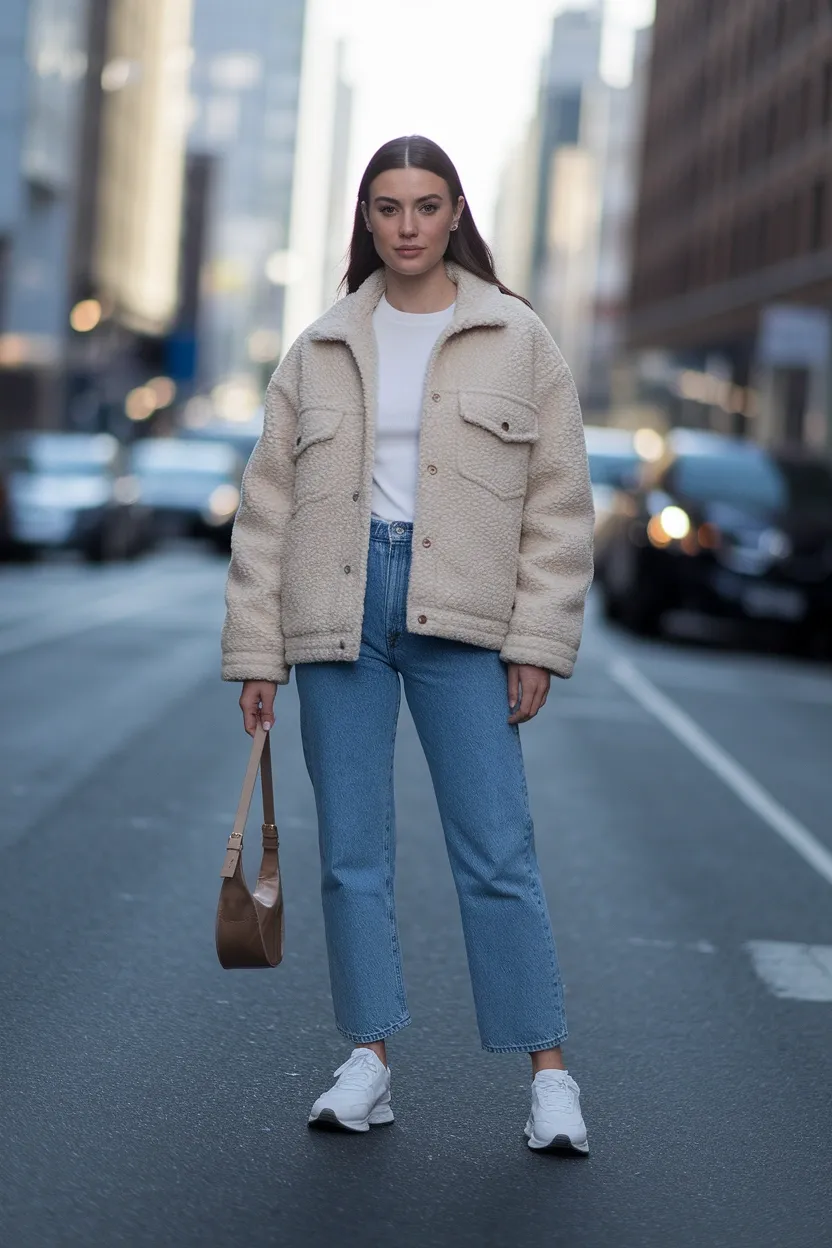 25 Fall Outfits 2026 for a Chic and Cozy Autumn Look 8 Fleece Lined Denim Look