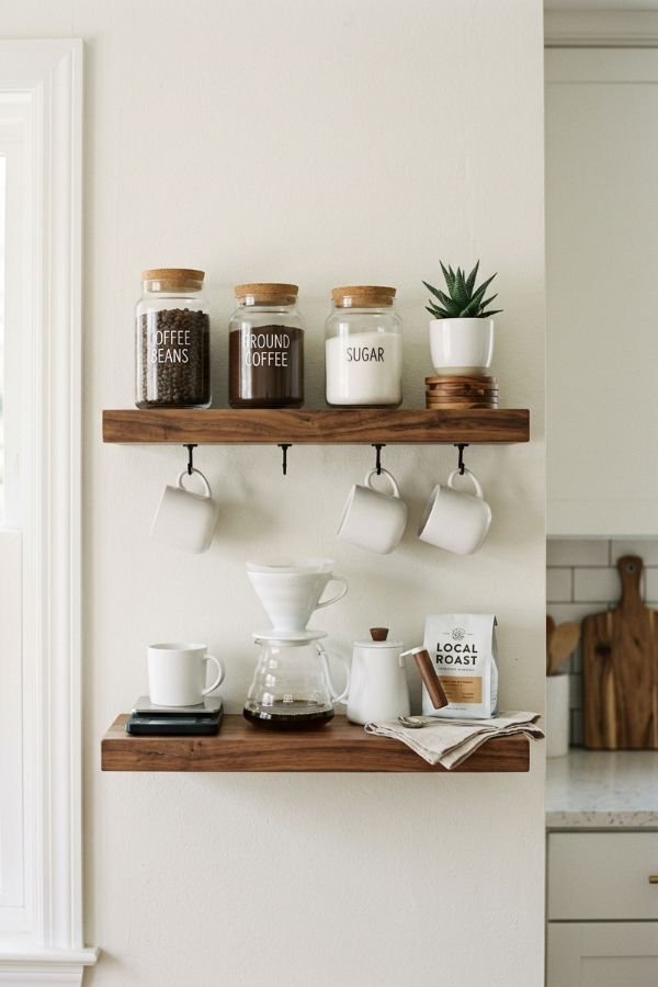 25 Genius DIY Coffee Bar Ideas for Your Home 4 Floating Shelf Coffee Bar