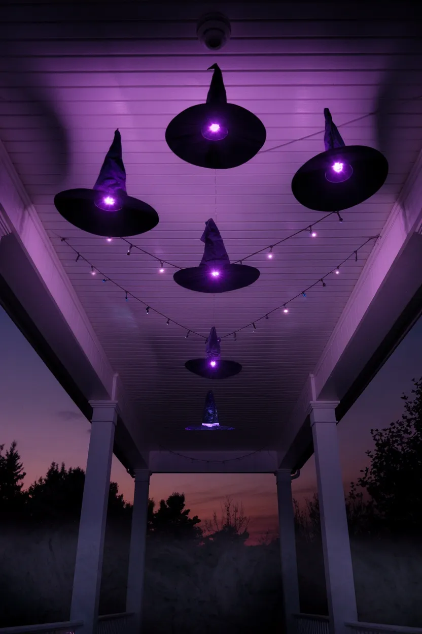 27 Light-Up Halloween Witch Decorations to Make Your Home Spooky 4 Floating Witch Hat Canopy