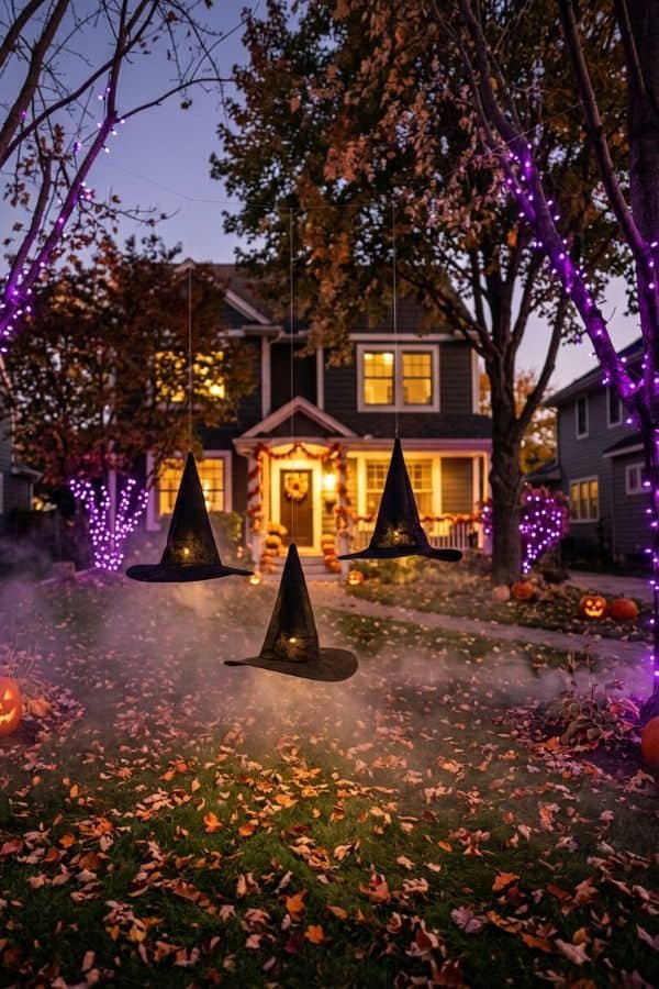 27 Front Yard Halloween Decorations 3 Floating Witch Hats