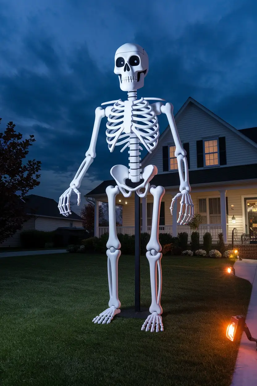 27 Outdoor Halloween Decor Trends to Try in 2026 3 Giant Skeleton Lawn Trend