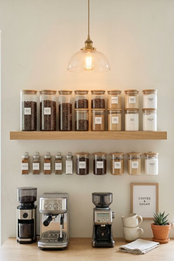 25 Genius DIY Coffee Bar Ideas for Your Home 16 Glass Canister Coffee Wall
