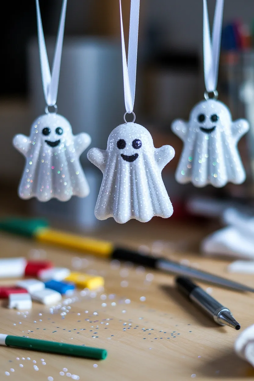 30 DIY Halloween Crafts That Pack More Punch Than Dracula’s Espresso 23 Glitter Ghost Ornaments