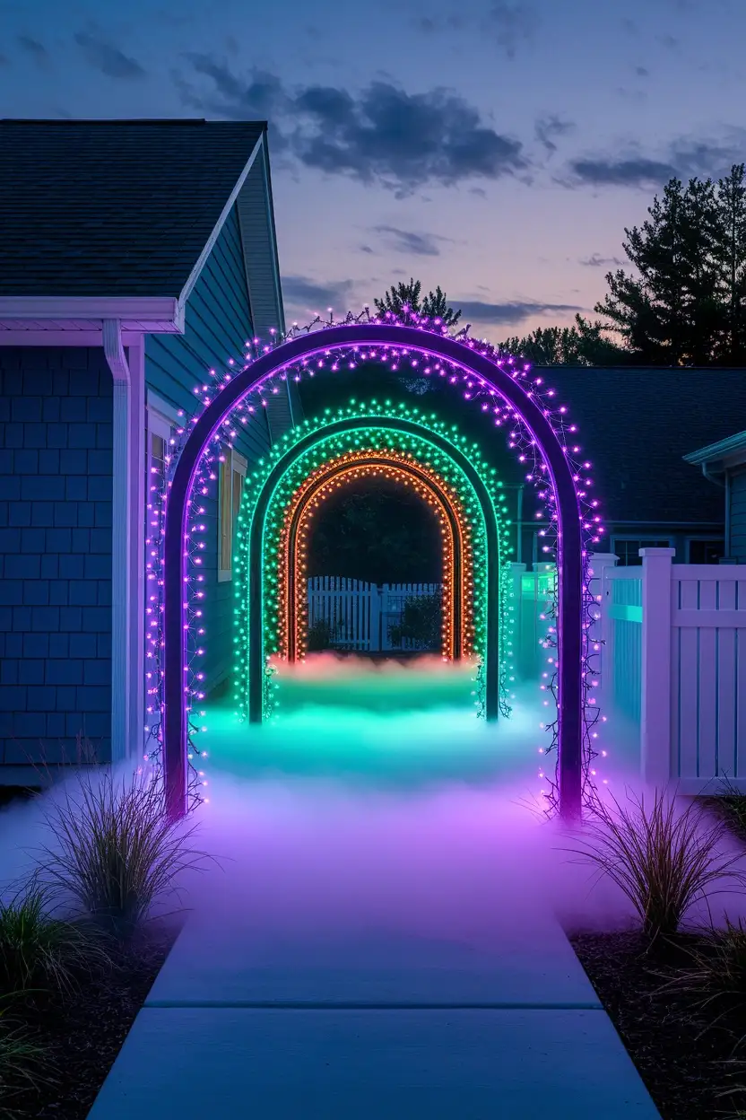 27 Wicked Halloween Archway Ideas 11 Glowing Fog Tunnel
