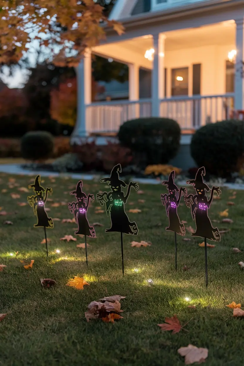 27 Light-Up Halloween Witch Decorations to Make Your Home Spooky 2 Glowing Witch Lawn Stakes