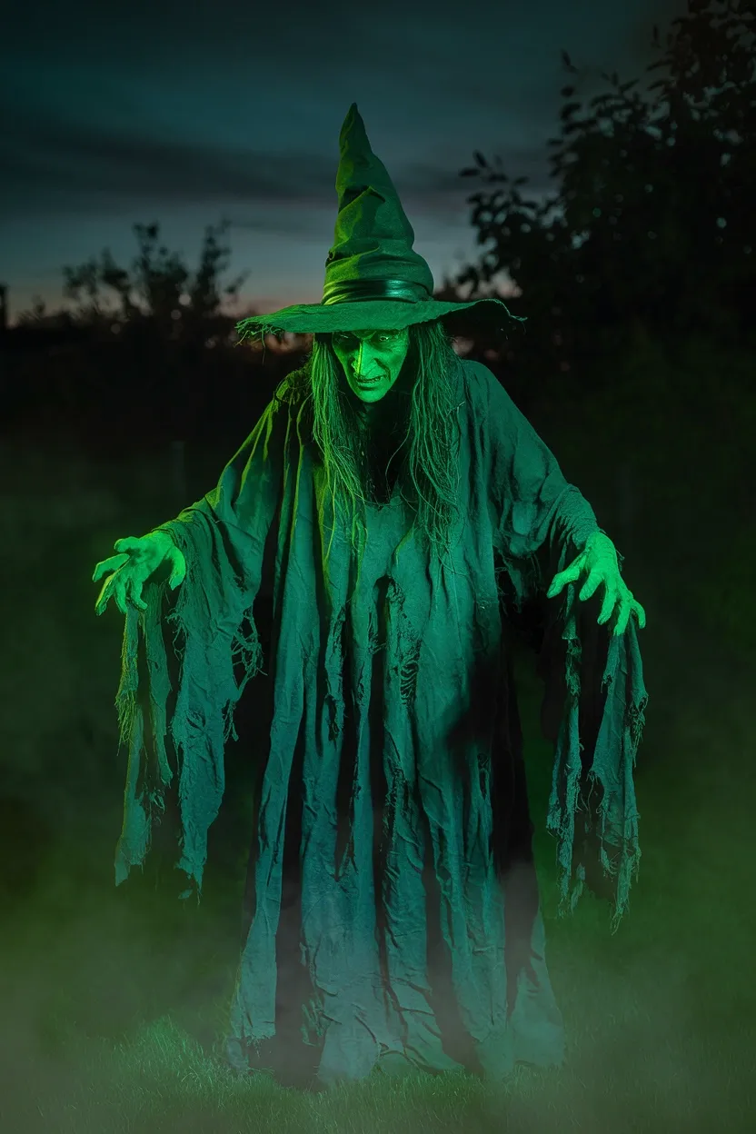 27 Light-Up Halloween Witch Decorations to Make Your Home Spooky 12 Green Glowing Witch Decor