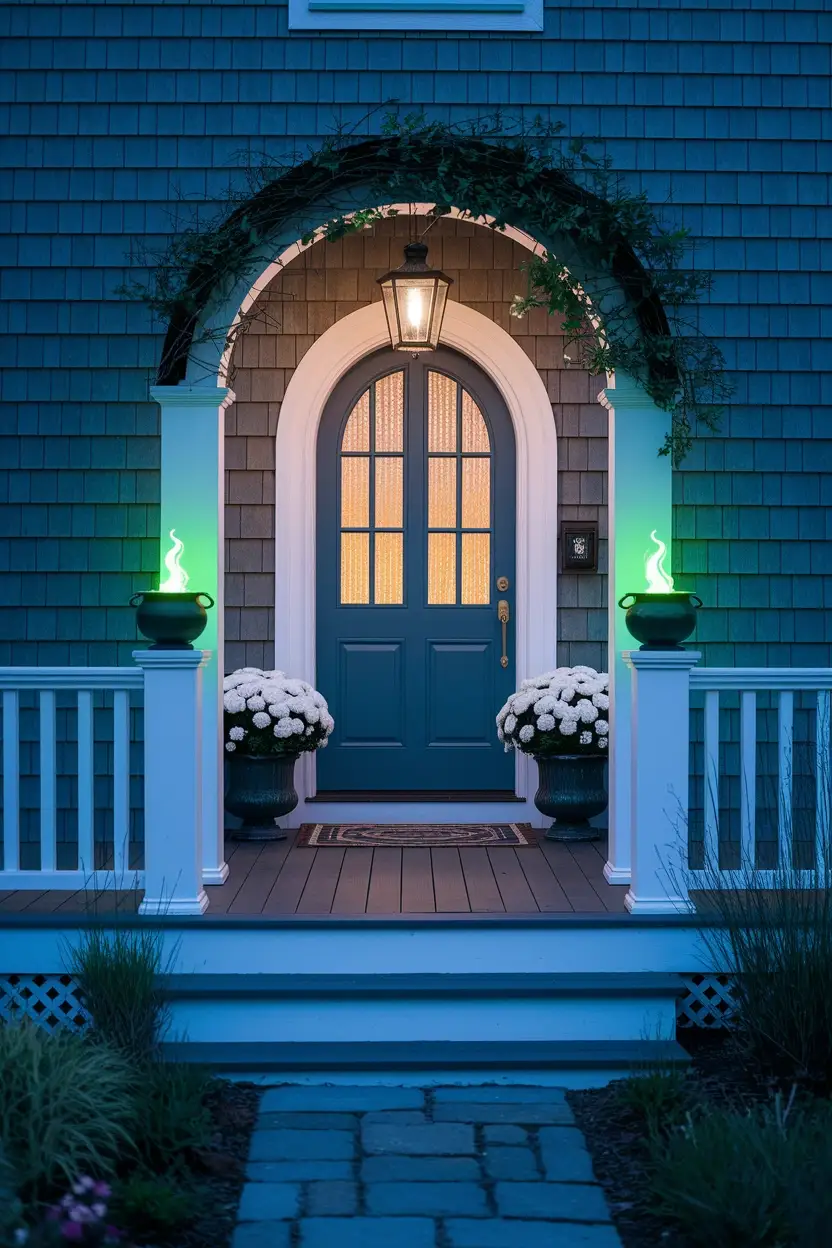 27 Wicked Halloween Archway Ideas 8 Green LED Cauldron Arch