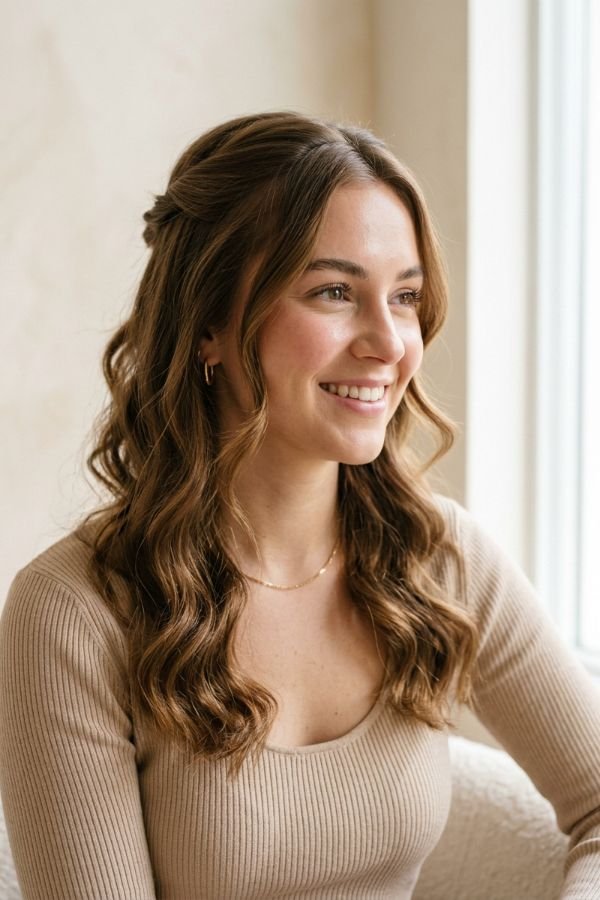 30 Trendy Medium Length Hairstyles You'll Love 23 Half Up Half Down Style