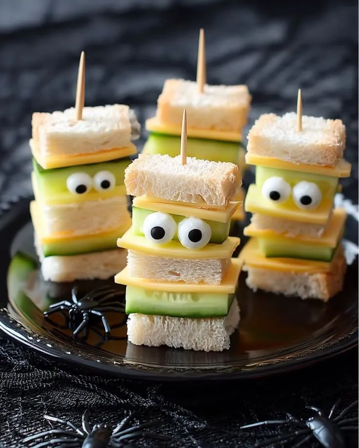20 Halloween Party Food Ideas for a Spooky and Delicious Celebration 18 Halloween Mummy Sandwich Skewers