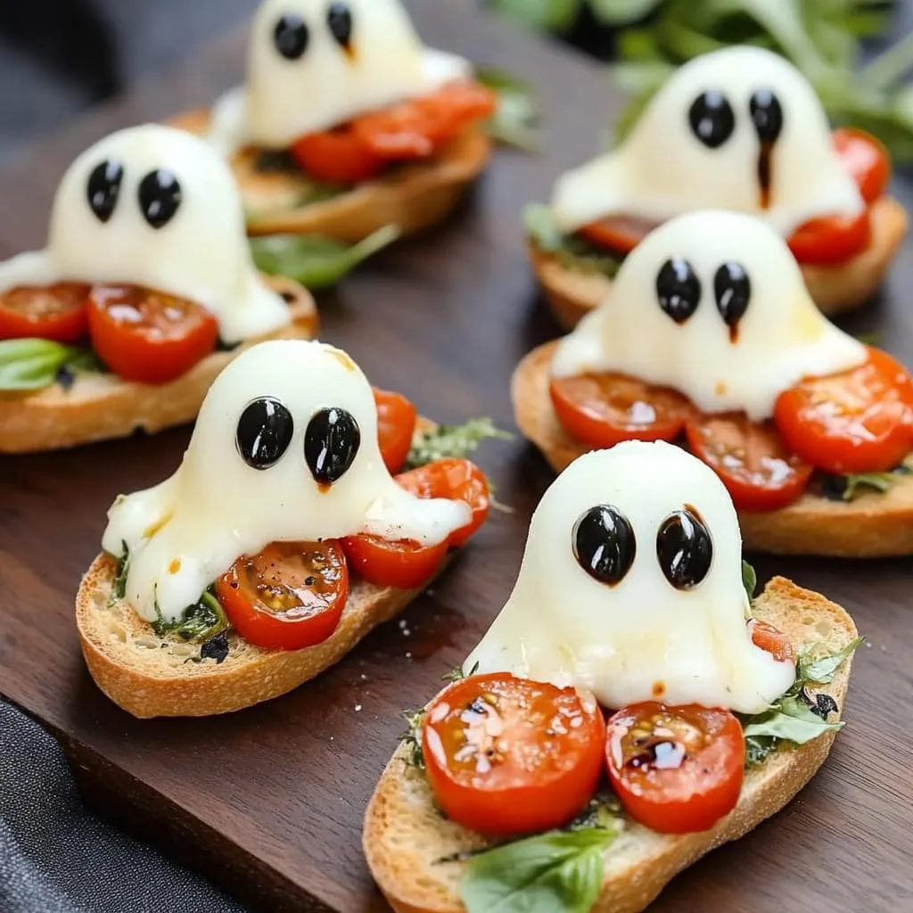 45 Halloween Potluck Recipes Everyone Will Want to Try 23 Halloween Spooky Caprese Ghost Crostini