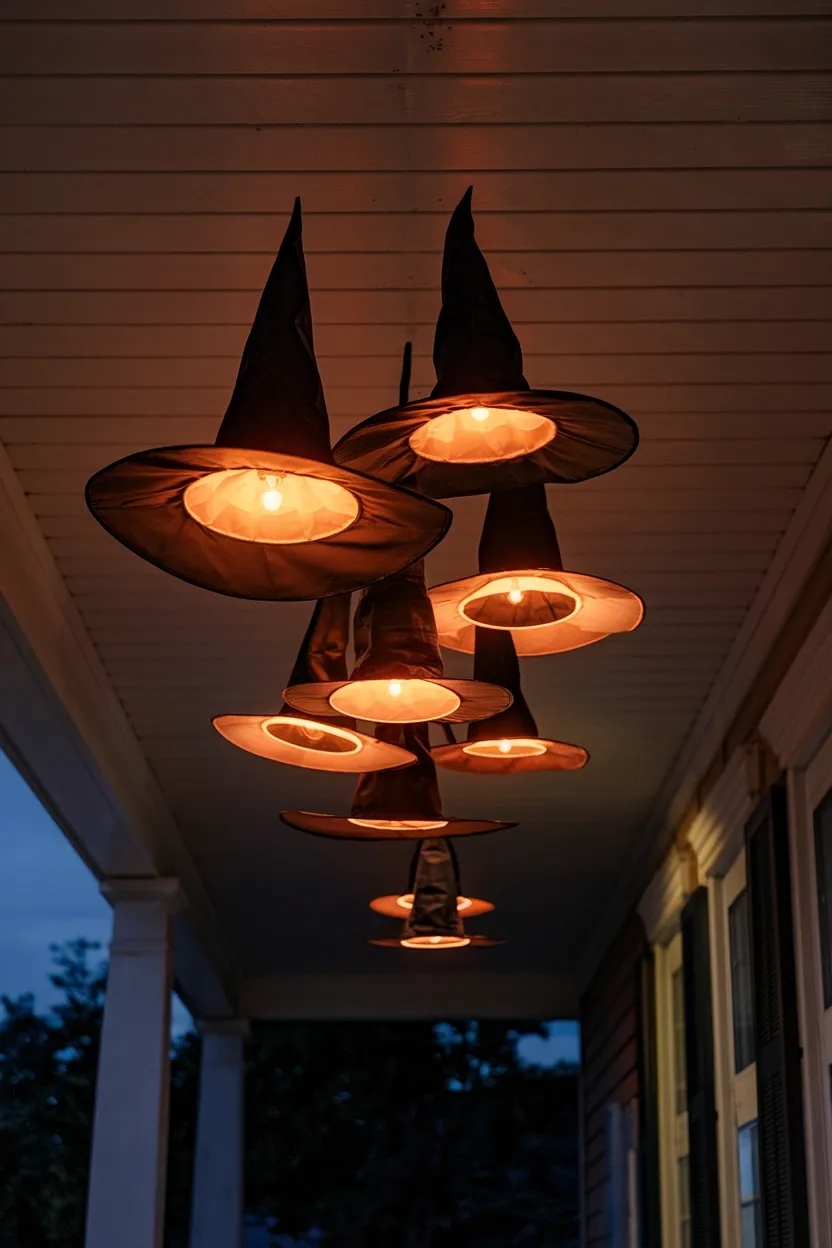 27 Light-Up Halloween Witch Decorations to Make Your Home Spooky 26 Hanging Witch Hat Cluster