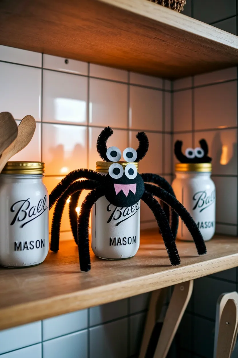 27 DIY Halloween Decorations You Can Make With Things You Already Own 22 Jar Lid Spider Eyes
