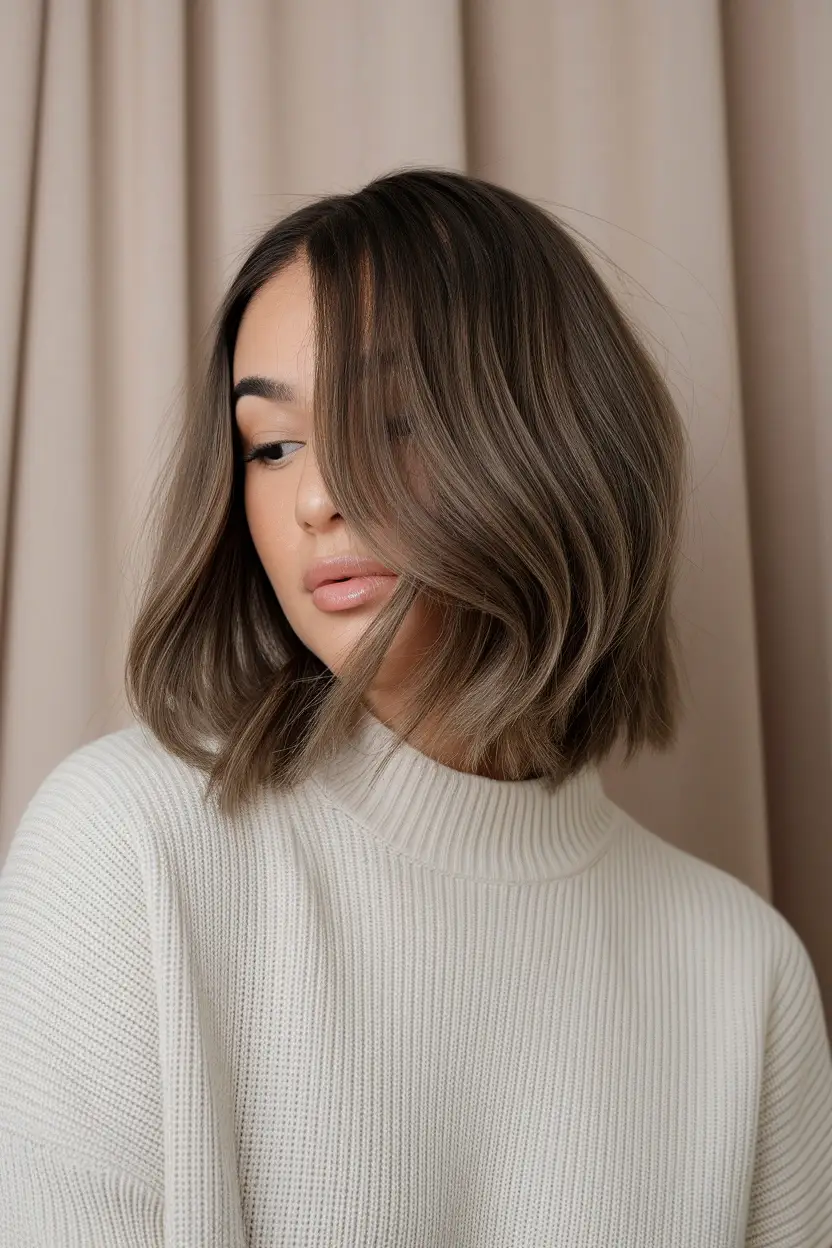 26 Flattering Haircuts for Women With Chubby Round Faces 24 Layered Lob Style 1