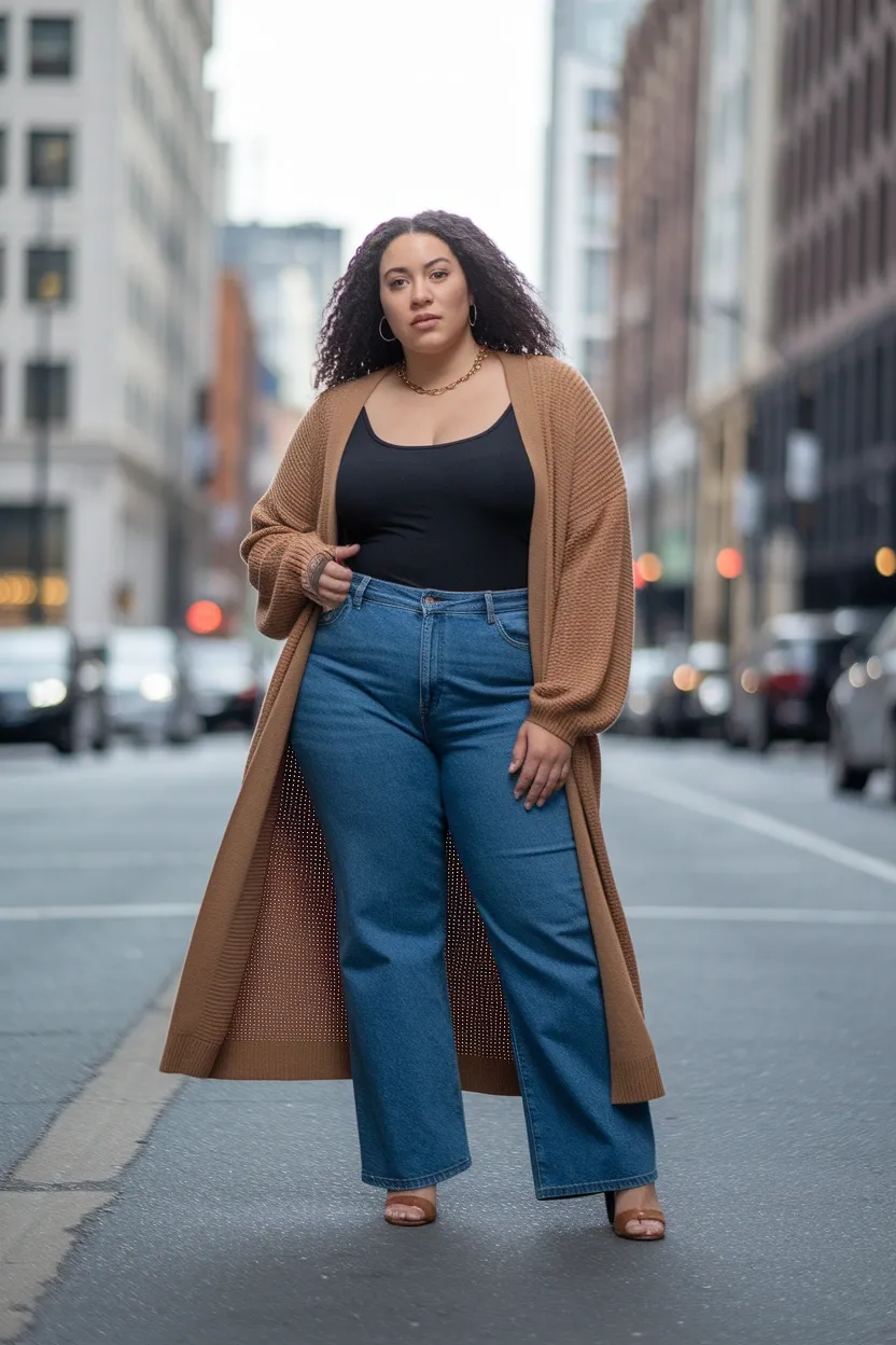 27 Flattering Outfit Ideas for Chubby Girls 10 Layered Open Jacket Look