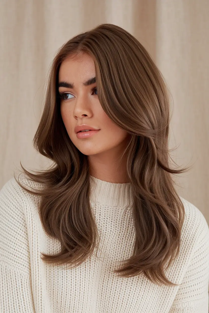 26 Flattering Haircuts for Women With Chubby Round Faces 7 Long Layered Style